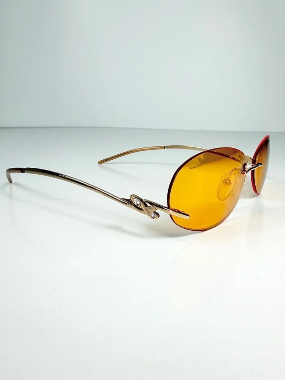 LOEWE SLW 124S Col 300X Deadstock Y2K Rimless Oval Sunglasses Orange Gold Set